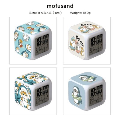 Mofusand cat anime Alarm Clock Colorful Light Display Time Week Month