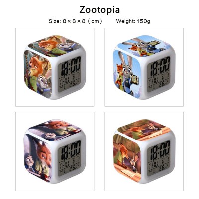 Zootopia anime Alarm Clock Colorful Light Display Time Week Month