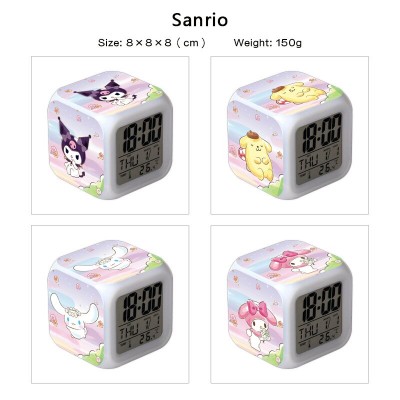 Sanrio Melody kitty Cinnamoroll Kuromi Alarm Clock Colorful Light Display Time Week Month
