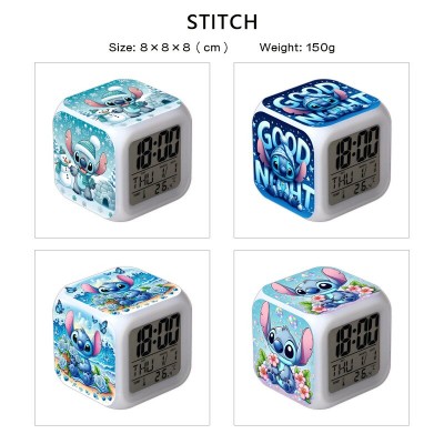 Stitch anime Alarm Clock Colorful Light Display Time Week Month