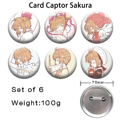 75MM Card Captor Sakura anime tinplate brooch pins set(6pcs a set)