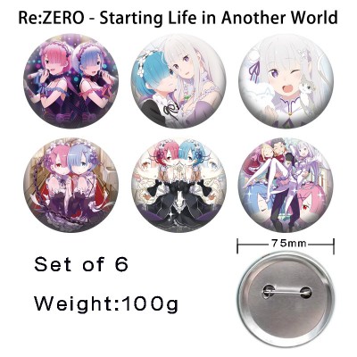 75MM Re:Life in a different world from zero tinplate brooch pins set(6pcs a set)