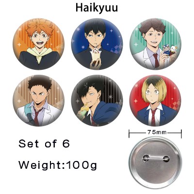 75MM Haikyuu anime tinplate brooch pins set(6pcs a set)