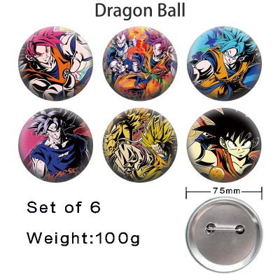 75MM Dragon Ball anime tinplate brooch pins set(6pcs a set)