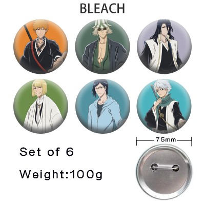 75MM Bleach anime tinplate brooch pins set(6pcs a set)