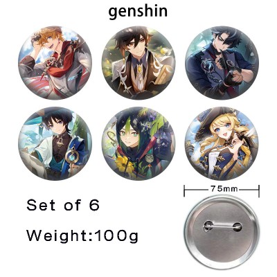 75MM Genshin Impact game tinplate brooch pins set(6pcs a set)
