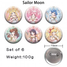 75MM Sailor Moon anime tinplate brooch pins set(6p...