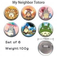 75MM Totoro anime tinplate brooch pins set(6pcs a ...