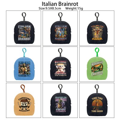 Italian Brainrot plush coin purse keychain headphone bag