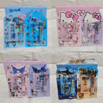 Stitch Kitty Kuromi anime mini ballpoint pens and ruler a set