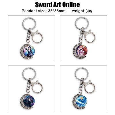Sword Art Online Two-sided Rotatable Round Crystal Key Chain Ring