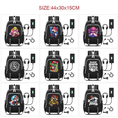 Super Mario anime USB charging laptop backpack school bag
