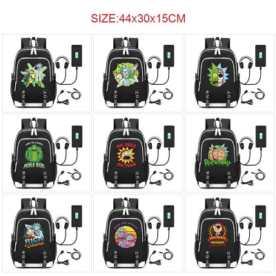 Rick and Morty anime USB charging laptop backpack school bag