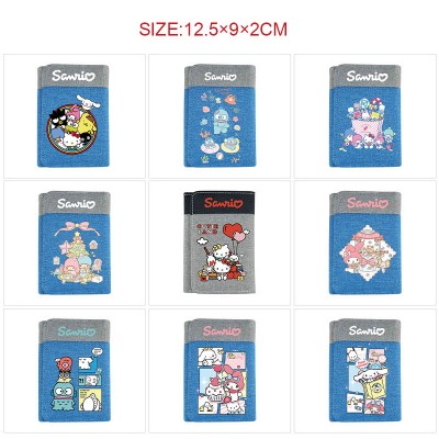 Sanrio Melody kitty Cinnamoroll Kuromi Three Fold Button Wallet Purse