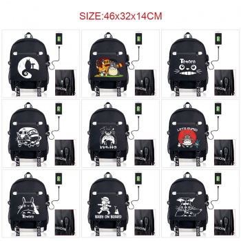 Totoro anime USB charging laptop backpack school bag