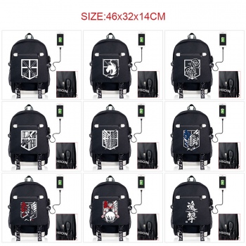 Attack on Titan anime USB charging laptop backpack school bag