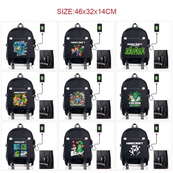Minecraft game USB charging laptop backpack school bag