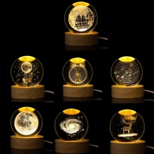 3D Crystal Ball Glass Ball Planet Earth Wooden Bas...