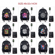 Super Mario USB charging laptop backpack school ba...