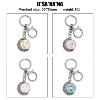 U*SA*HA*NA Two-sided Rotatable Round Crystal Key Chain Ring