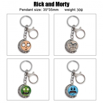 Rick and Morty Two-sided Rotatable Round Crystal Key Chain Ring