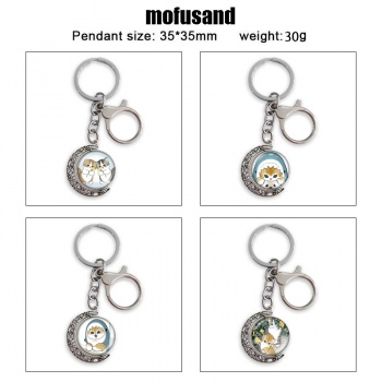 Shark Cat Two-sided Rotatable Round Crystal Key Chain Ring