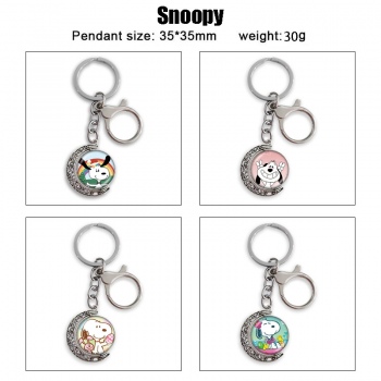 Snoopy Two-sided Rotatable Round Crystal Key Chain Ring