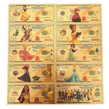 Princess Snow White Belle Mulan Mermaid coin gold banknotes bills(price for 1pcs)