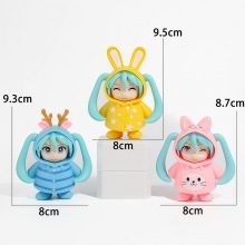 10cm 3pcs/set Raincoat Hatsune Miku anime figures(OPP bag)