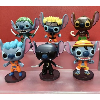 6pcs/set 9cm Naruto Luffy Zoro Goku cos Stitch figures(OPP bag)